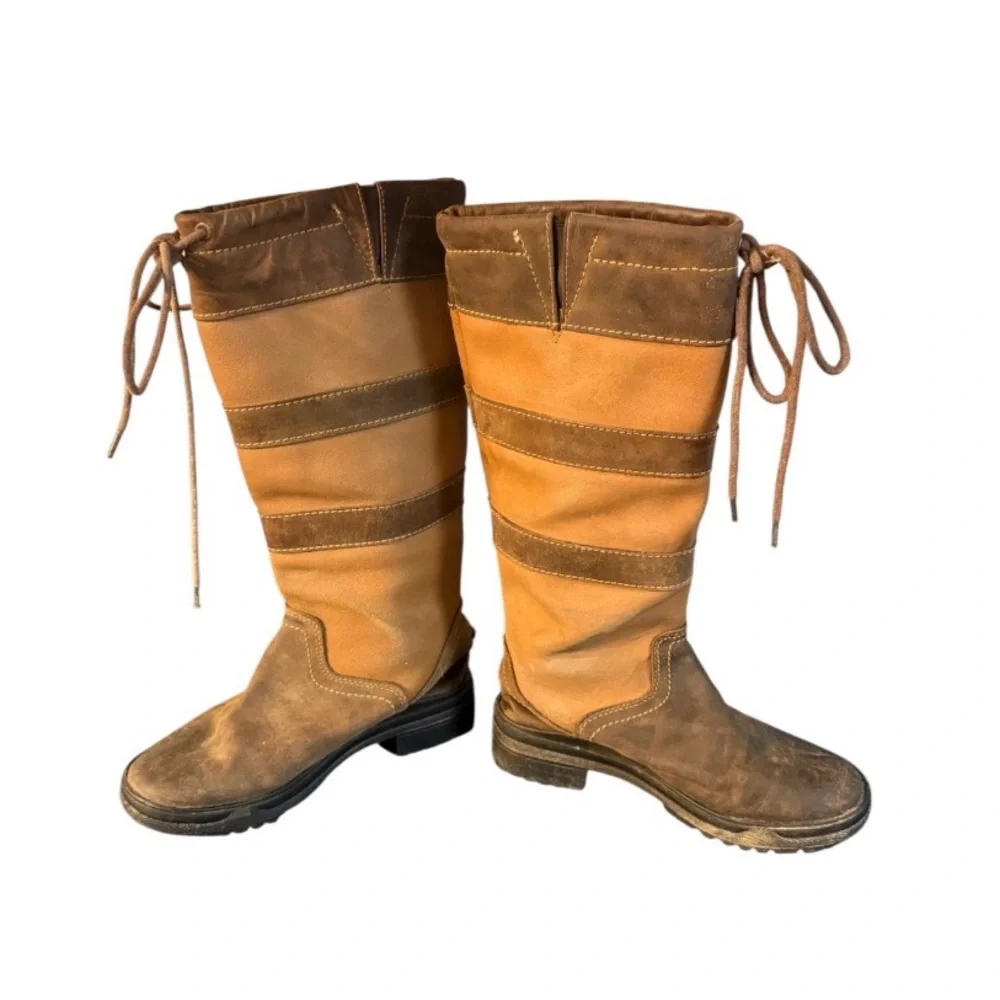 TuffRider Women's Tall Leather Boots 6 Striped Brown Tan